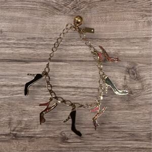 Kate Spade High Heel Stiletto Gold Tone Shoe Charm 9 inch Bracelet